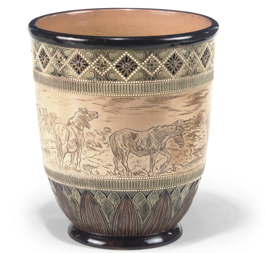 A DOULTON LAMBETH STONEWARE TALL JARDINIERE