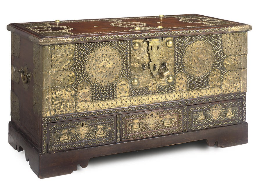 A SURAT BRASS-MOUNTED TEAK ARAB CHEST