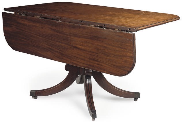 A GEORGE III MAHOGANY PEDESTAL DINING TABLE