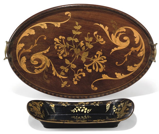 A REGENCY JAPANNED PAPIER-MACHÉ BREAD TRAY