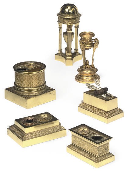 A COLLECTION OF FRENCH GILT-BRONZE DESK ACCESSORIES AND ORNAMENTS
