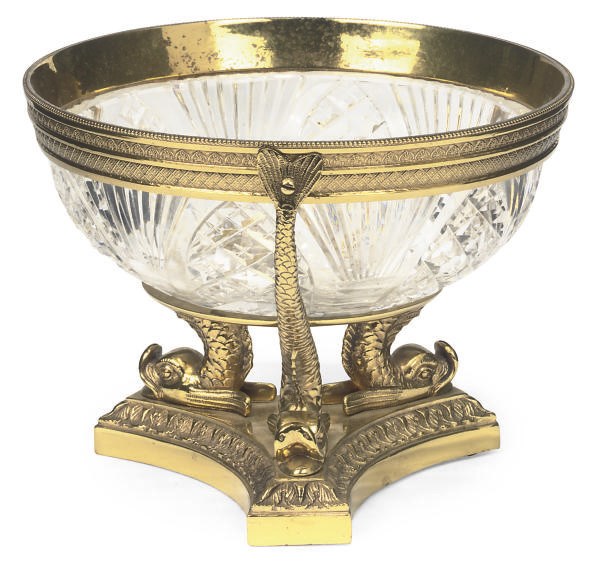 A FRENCH GILT-BRONZE AND CUT-GLASS BONBONNIERE