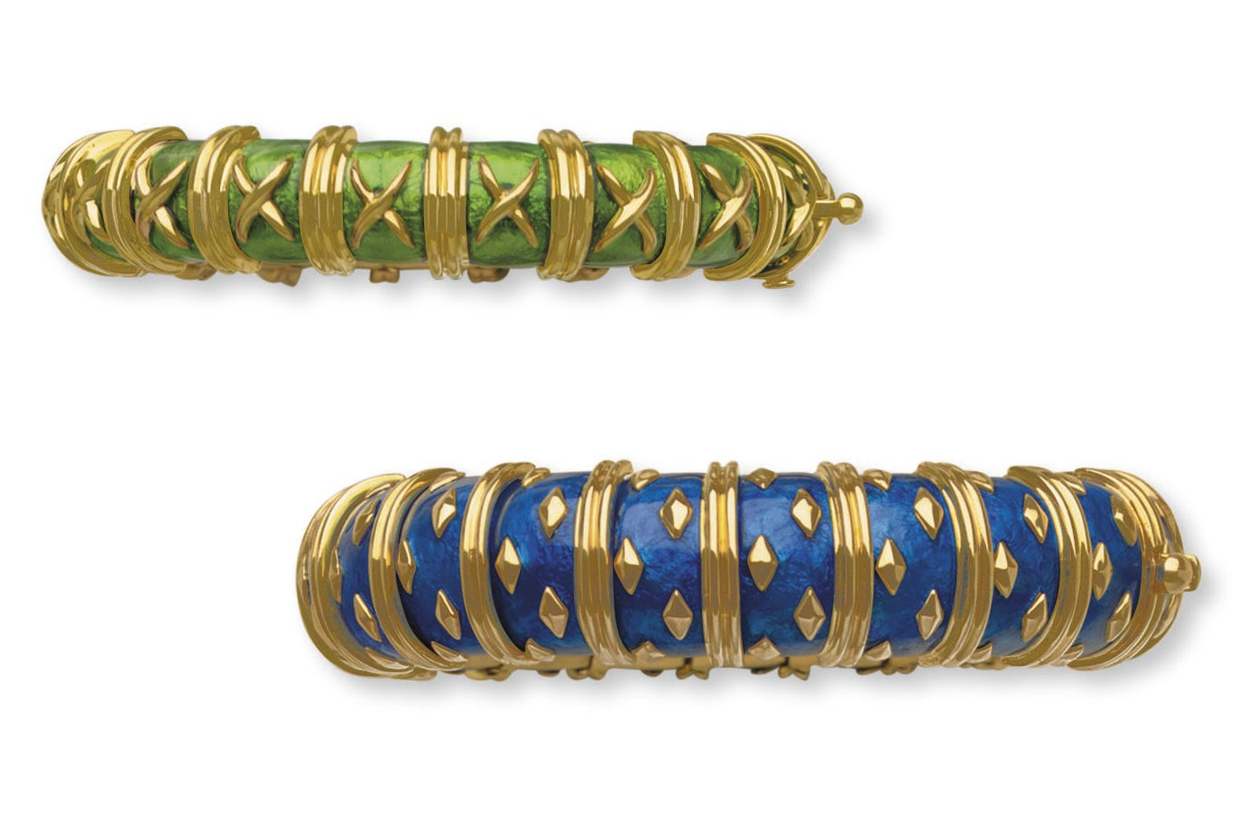 A PAIR OF ENAMEL AND GOLD BRACELETS, BY JEAN SCHLUMBERGER, TIFFANY & CO.
