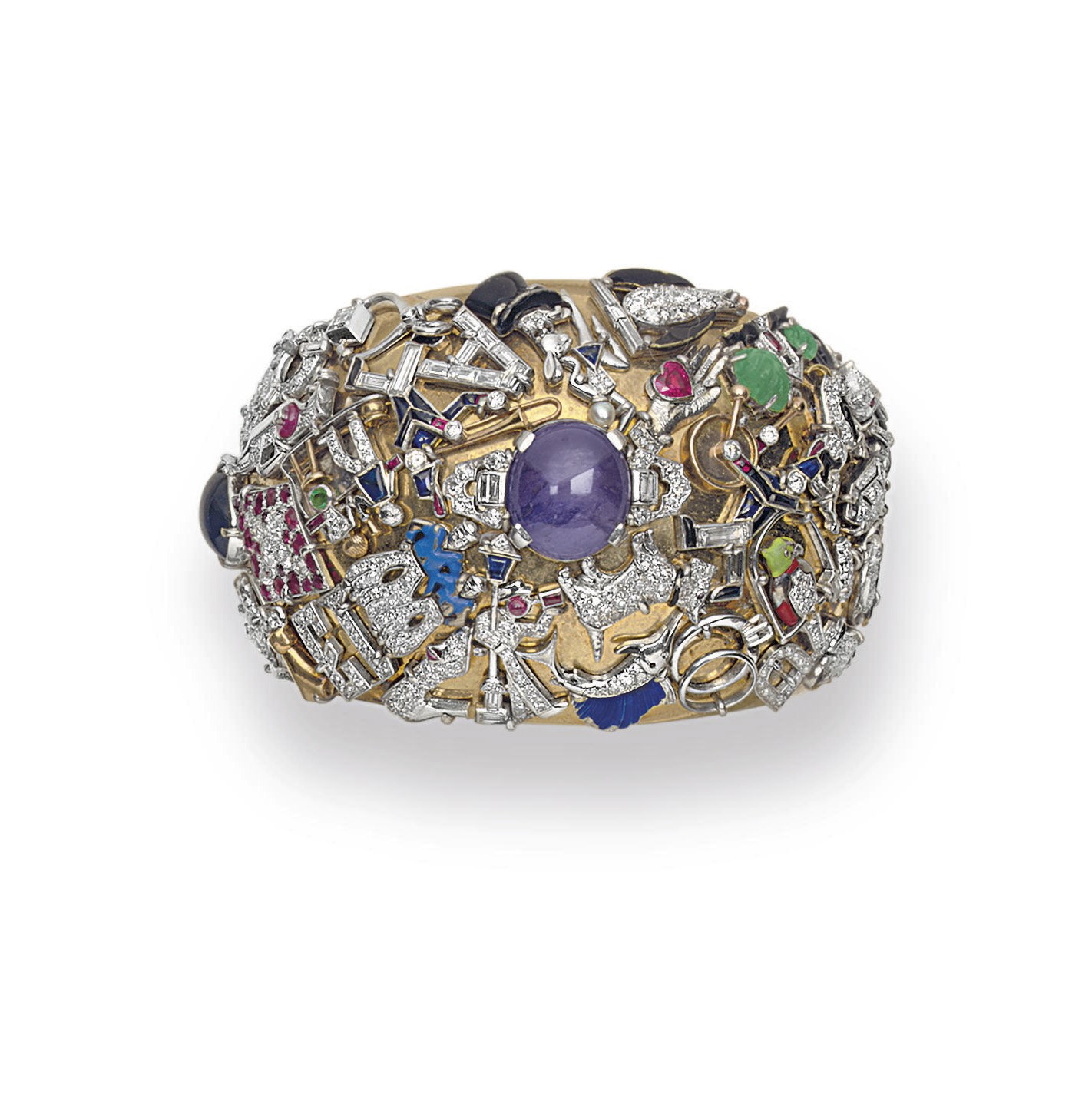 A RETRO MULTI-GEM, DIAMOND AND GOLD BRACELET