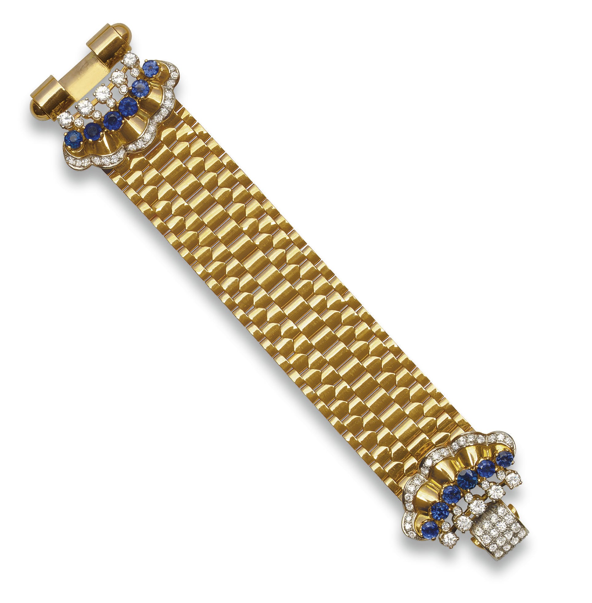 A RETRO DIAMOND, SAPPHIRE AND GOLD BRACELET