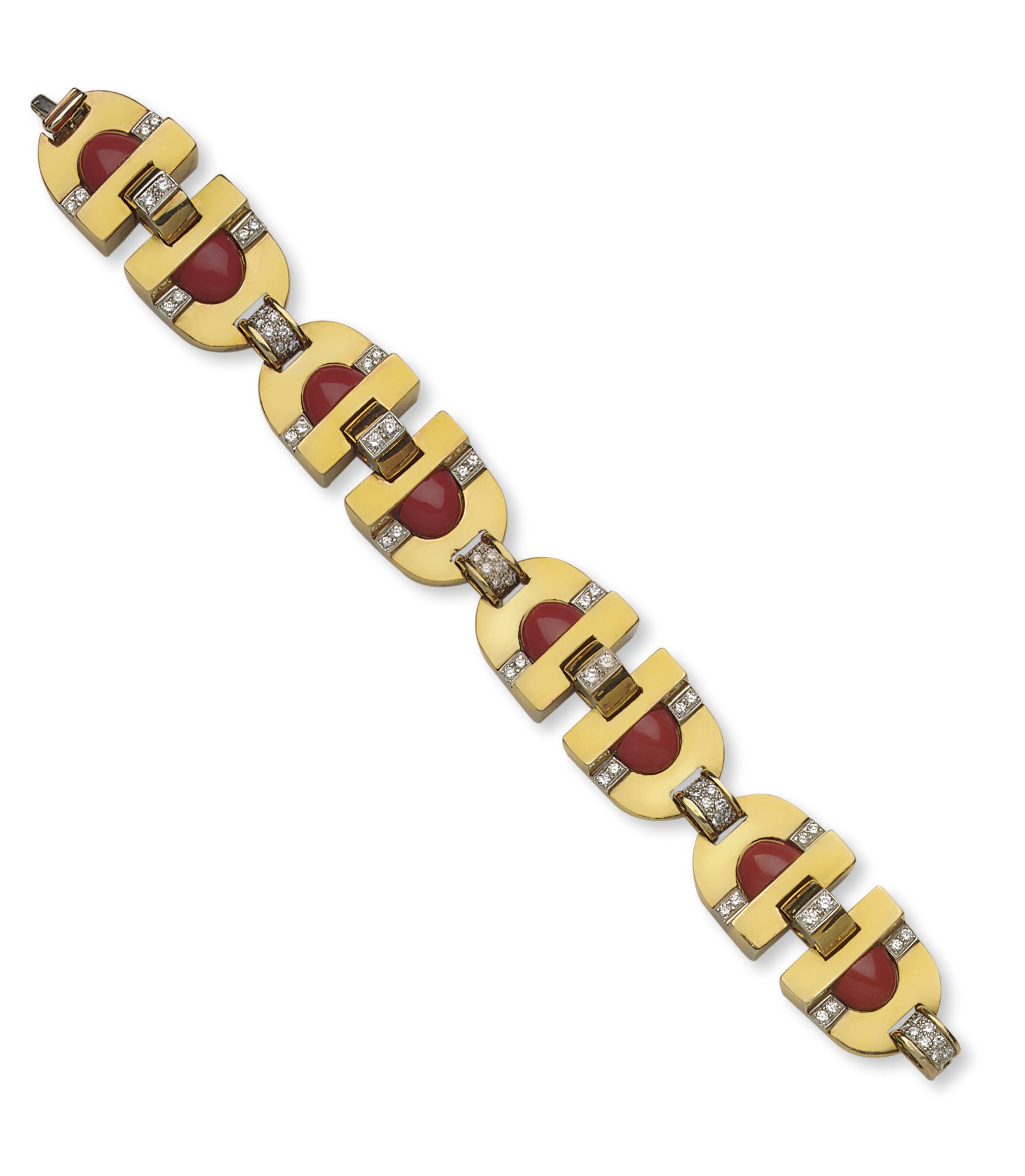 **A CORAL, DIAMOND AND GOLD BRACELET