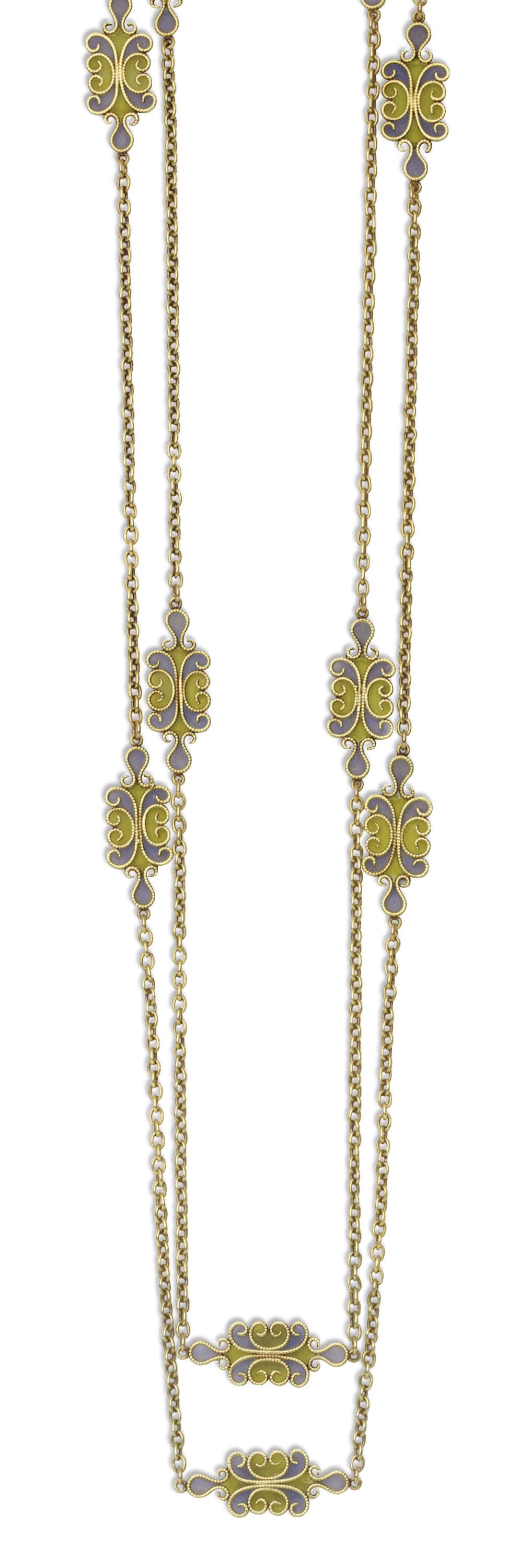 AN ART NOUVEAU ENAMEL AND GOLD NECKLACE