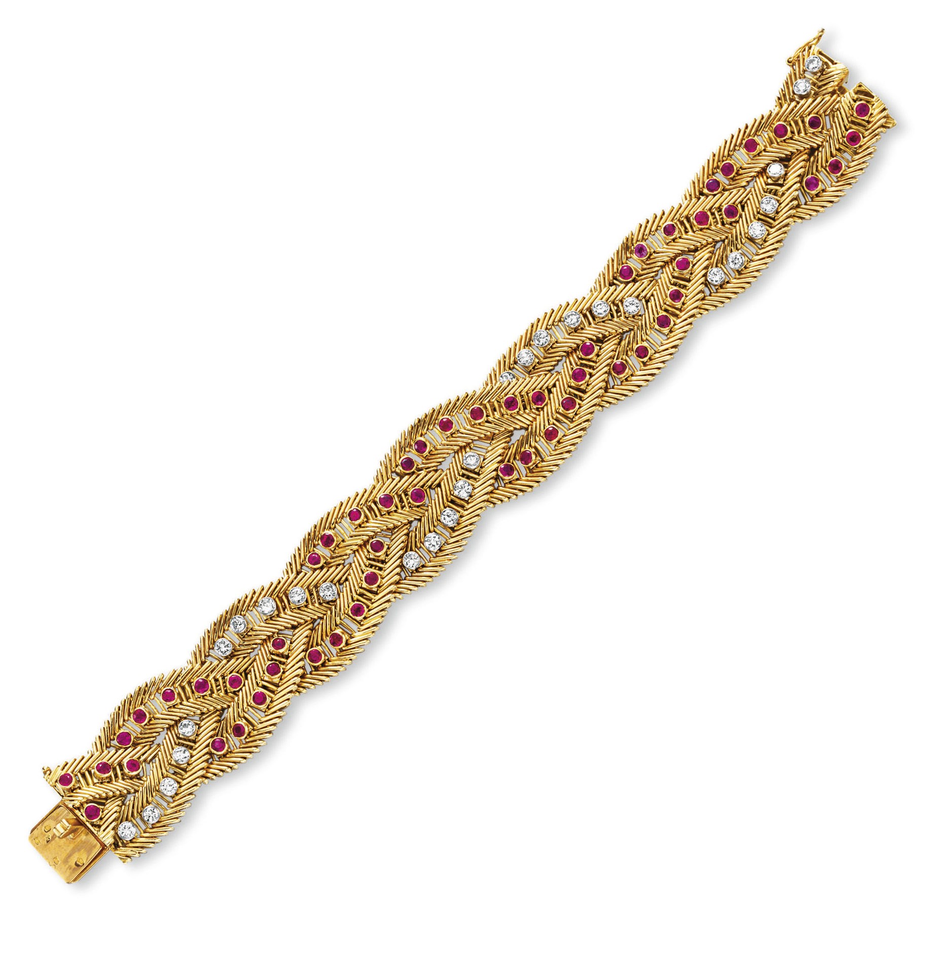 A DIAMOND AND RUBY BRACELET, BY VAN CLEEF & ARPELS