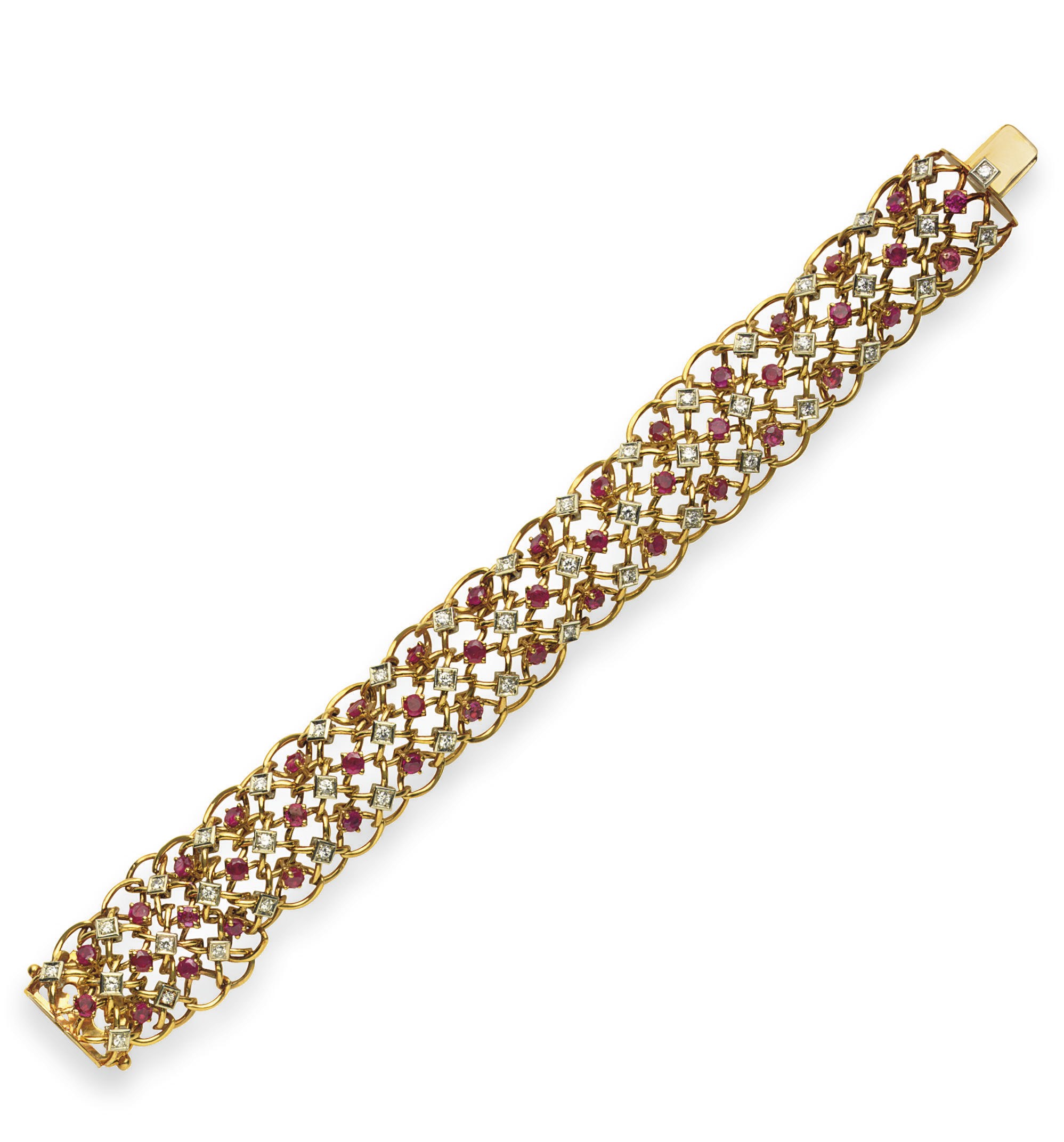 A RUBY, DIAMOND AND GOLD BRACELET, BY TIFFANY & CO.