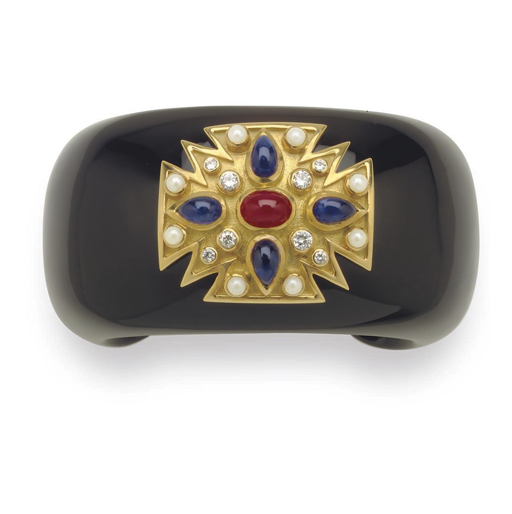 AN ONYX AND MULTI-GEM MALTESE CROSS BRACELET, BY VERDURA