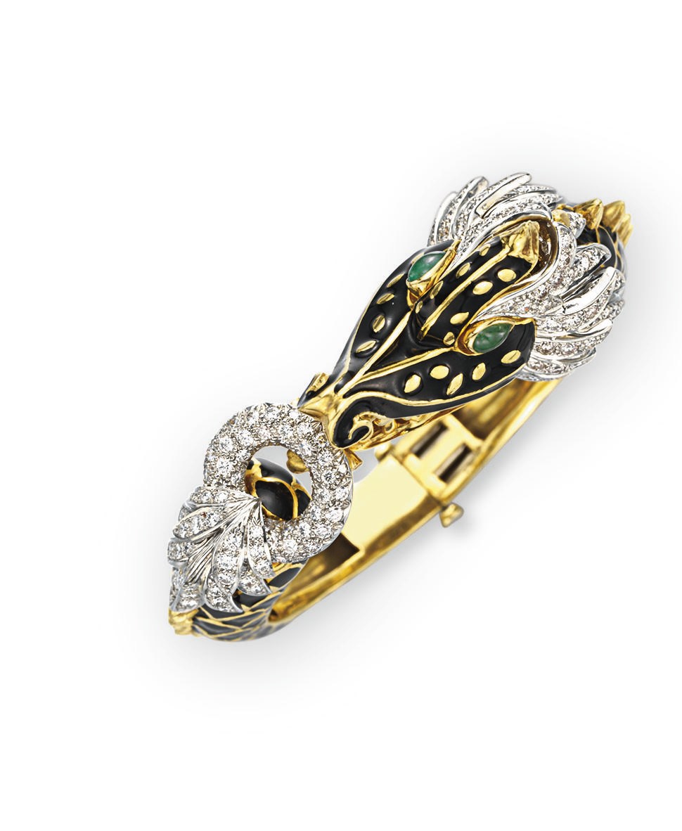 AN ENAMEL, DIAMOND AND GOLD DRAGON BRACELET, BY DAVID WEBB