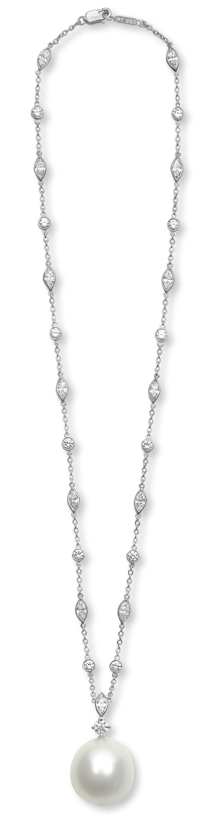 A CULTURED PEARL AND DIAMOND PENDANT NECKLACE, BY TIFFANY & CO.