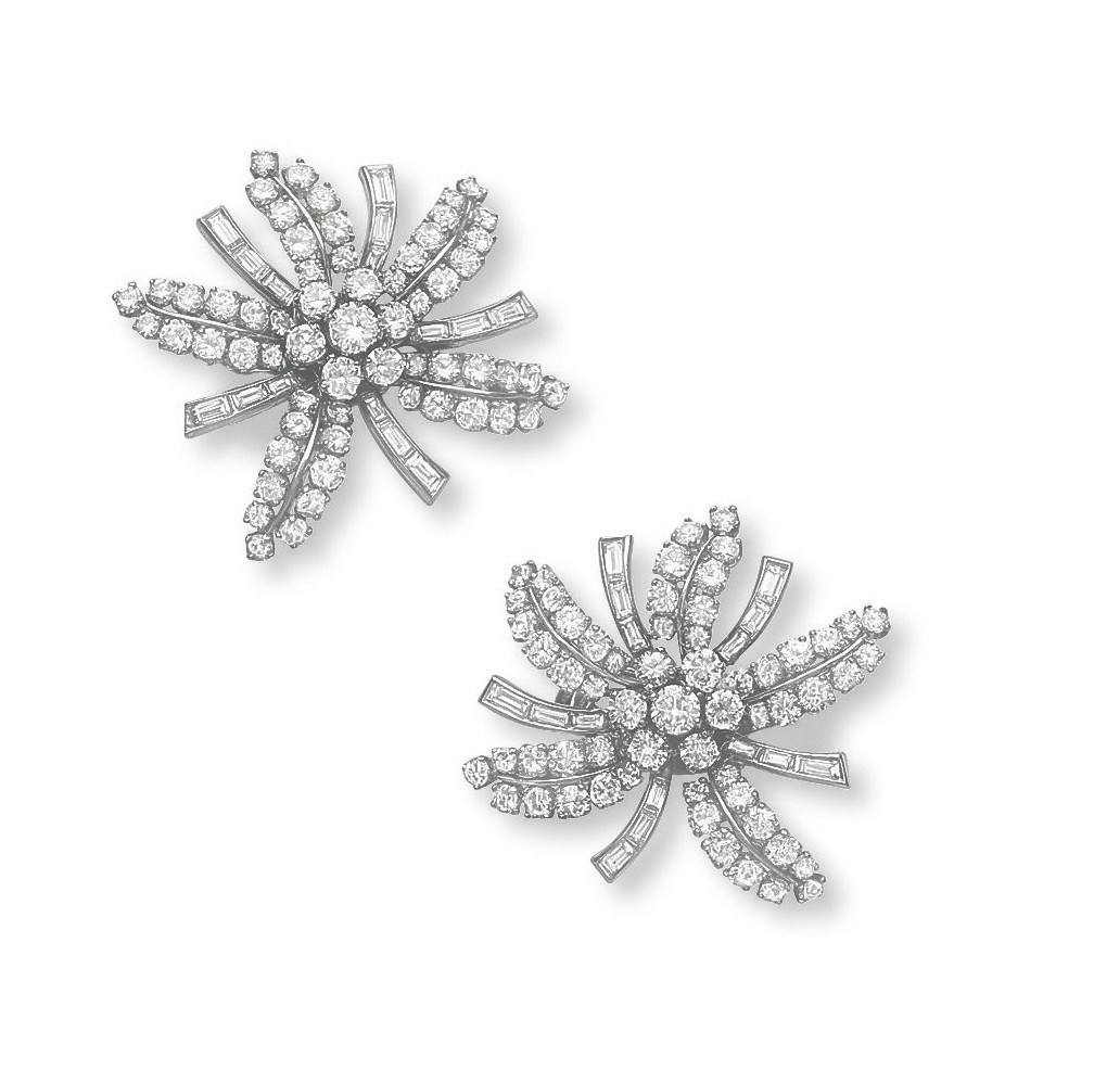 A PAIR OF DIAMOND EAR CLIPS, BY JOHN RUBEL