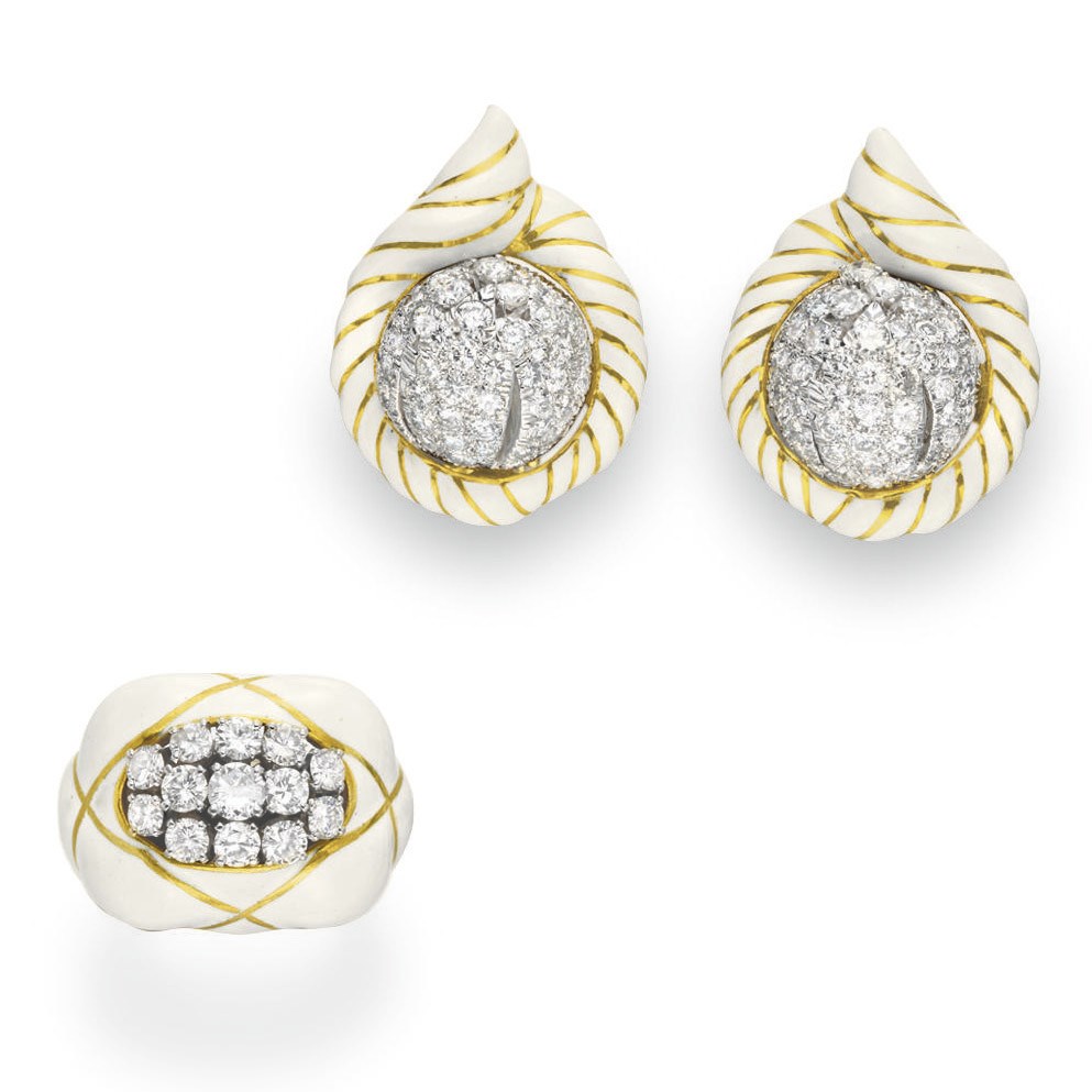 A SET OF ENAMEL AND DIAMOND JEWELRY, BY DAVID WEBB
