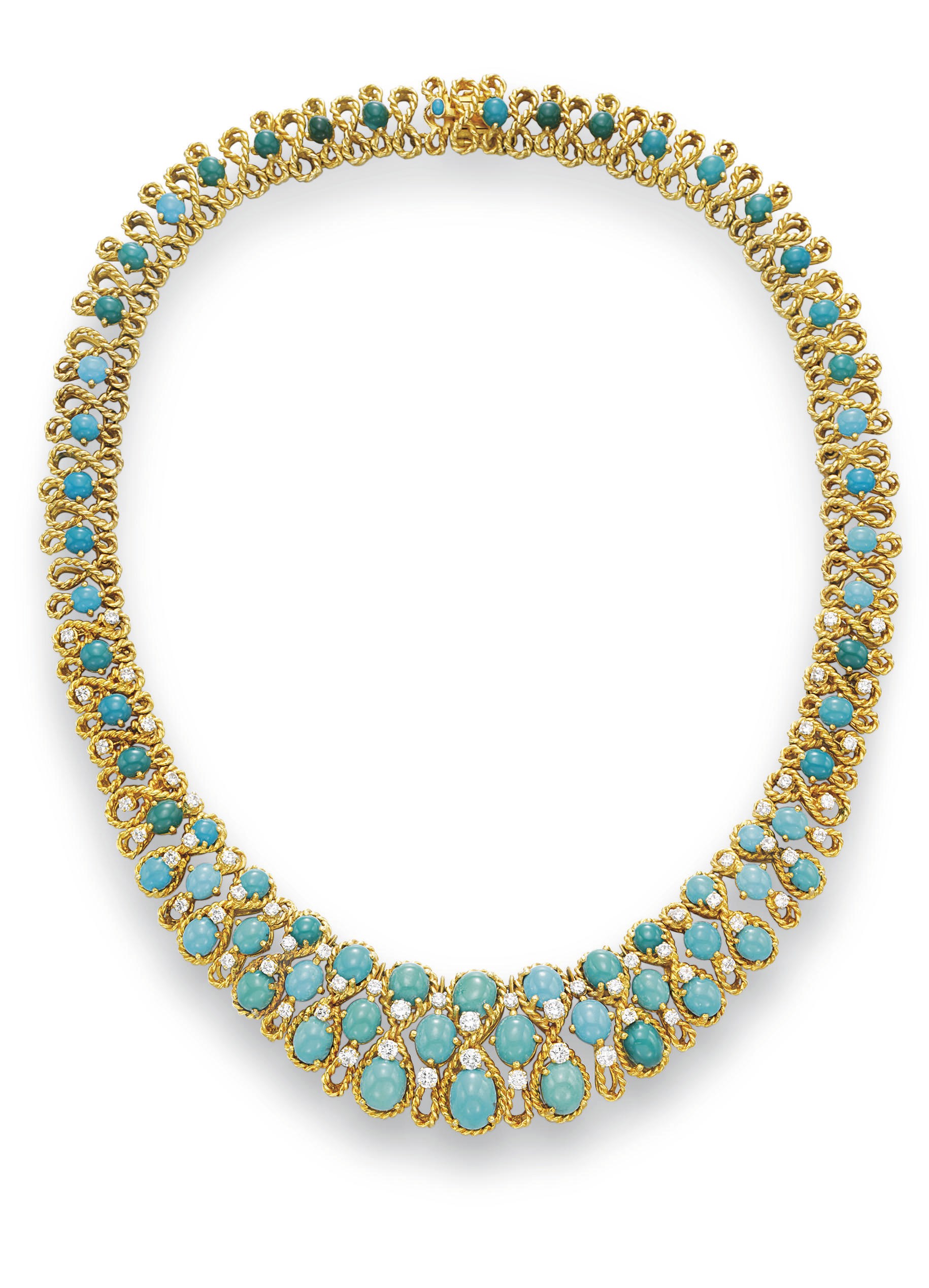 A TURQUOISE, DIAMOND AND GOLD NECKLACE