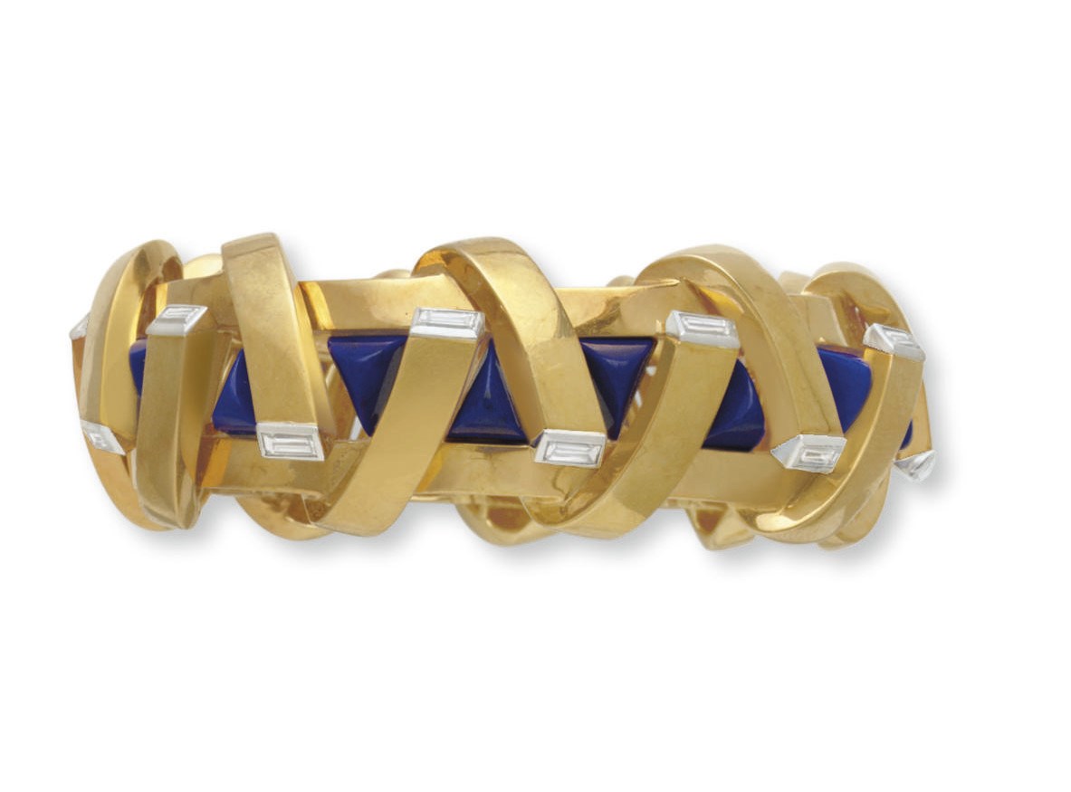 A LAPIS LAZULI, DIAMOND AND GOLD BRACELET, BY ALDO CIPULLO, CARTIER