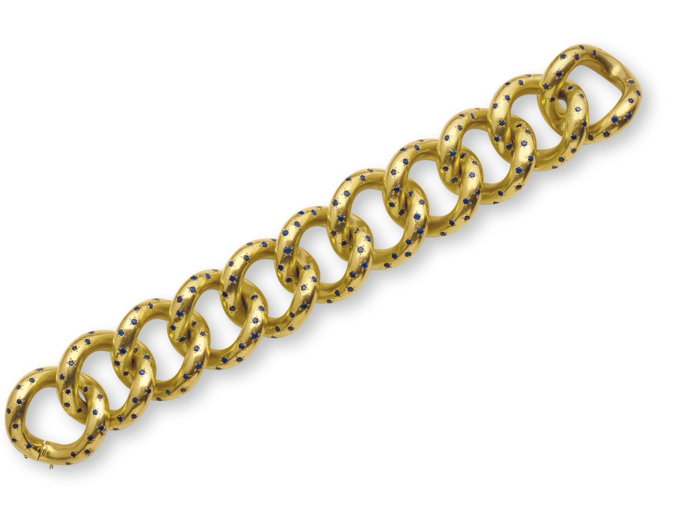 A RETRO GOLD AND SAPPHIRE BRACELET, BY VAN CLEEF & ARPELS