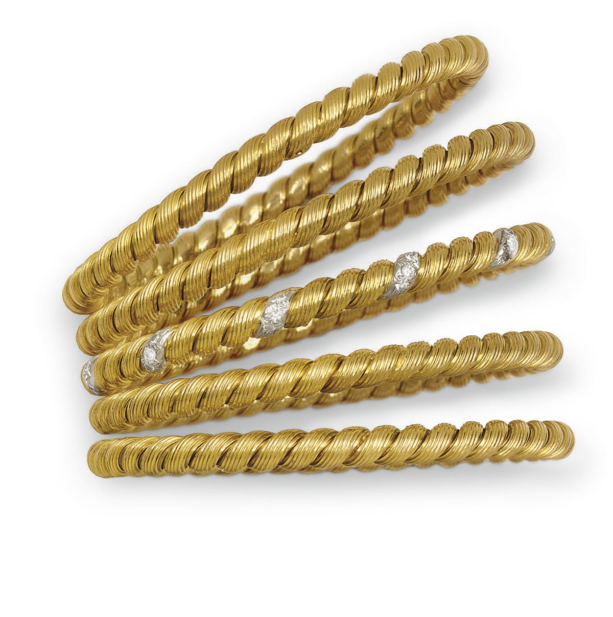 A SET OF GOLD AND DIAMOND BRACELETS, BY VAN CLEEF & ARPELS