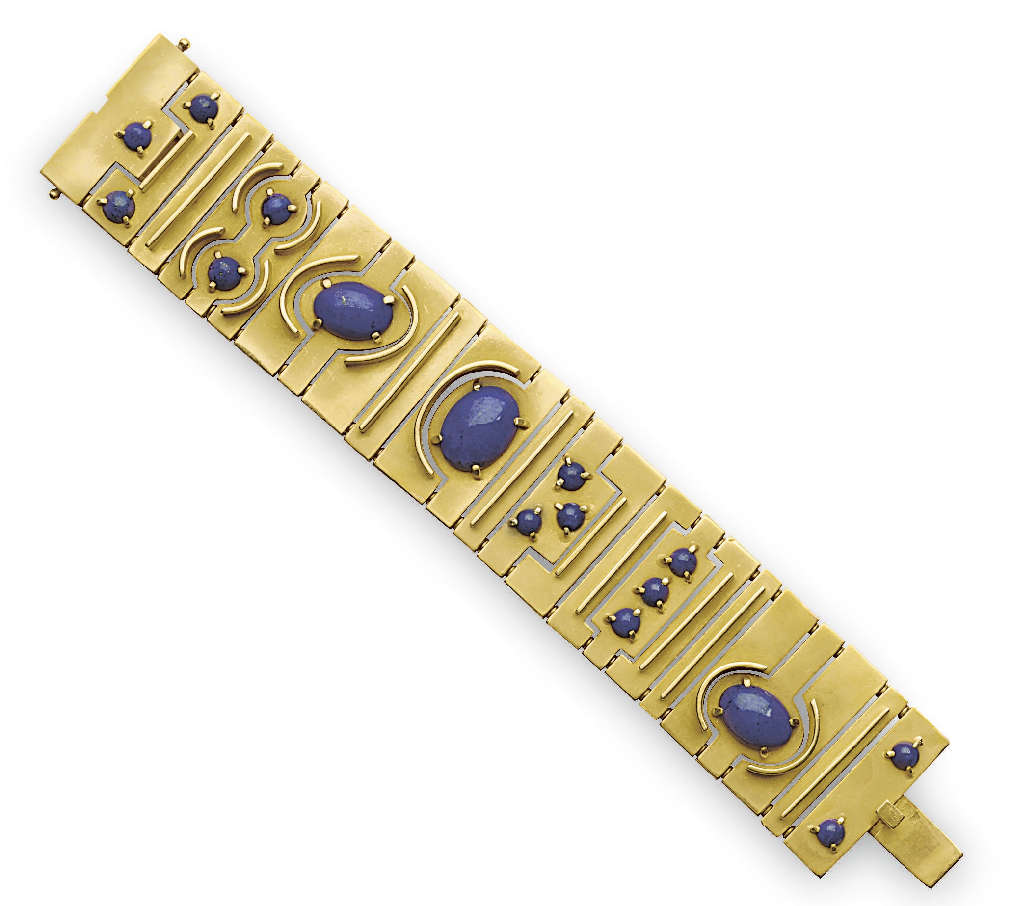 A LAPIS LAZULI AND GOLD BRACELET