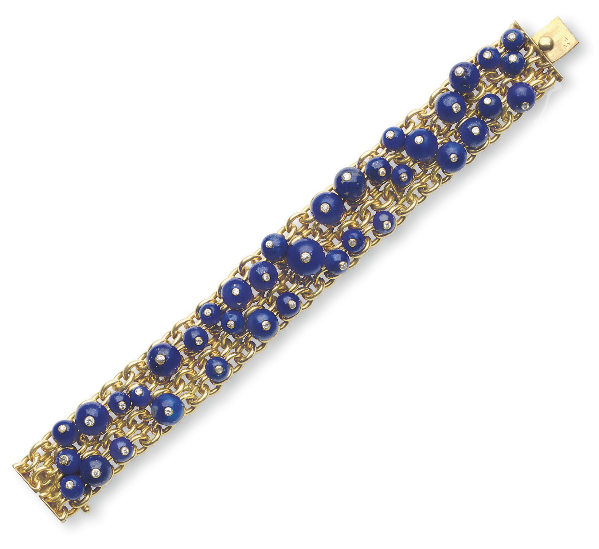 A LAPIS LAZULI, DIAMOND AND GOLD BRACELET, BY CARTIER