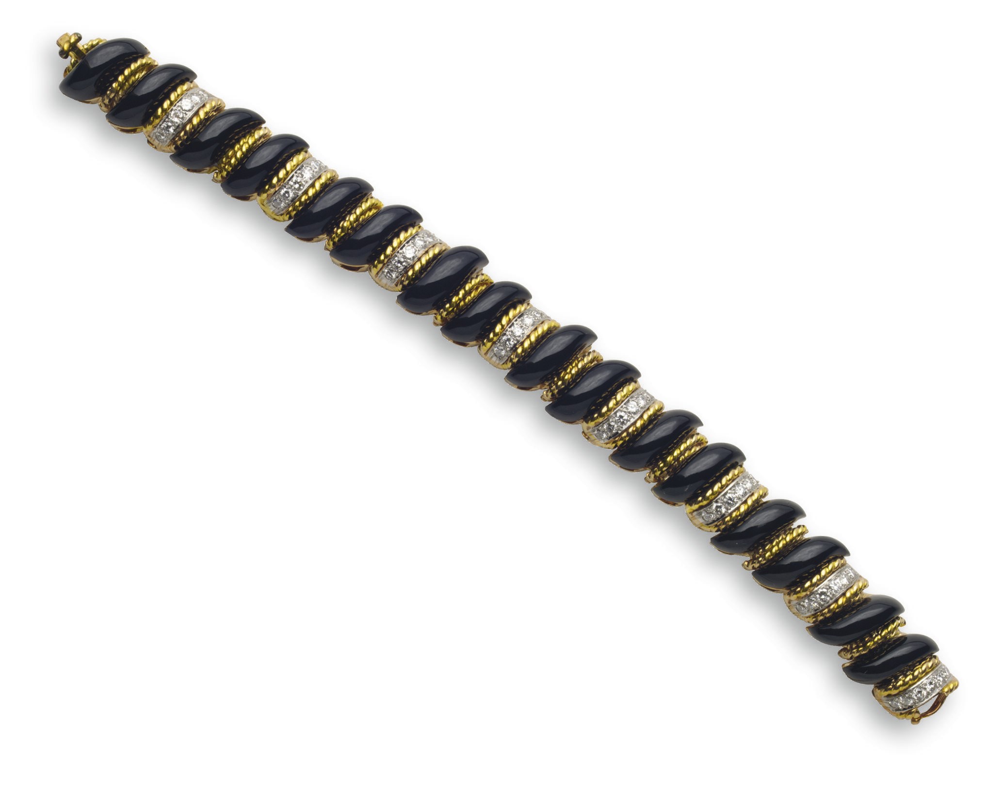 A DIAMOND, ONYX AND GOLD BRACELET, BY VAN CLEEF & ARPELS