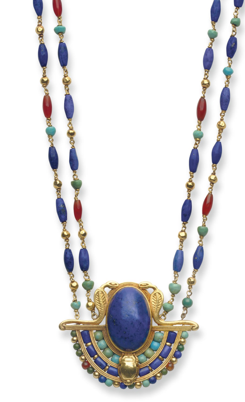 AN EGYPTIAN-REVIVAL MULTI-GEM AND GOLD NECKLACE, BY LOUIS COMFORT TIFFANY, TIFFANY & CO.