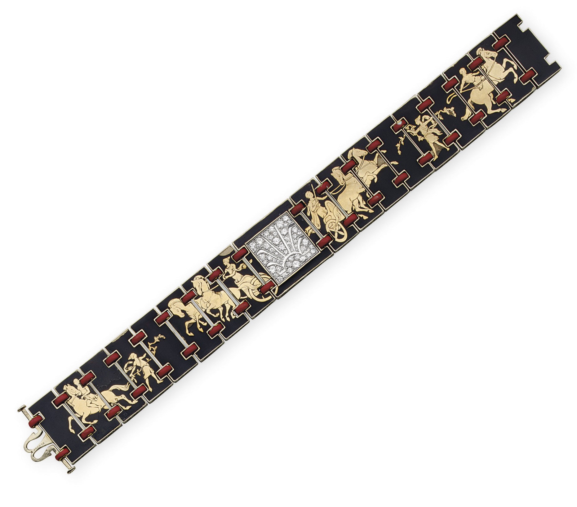 AN ART DECO ENAMEL AND DIAMOND BRACELET, BY VERGER FRERES
