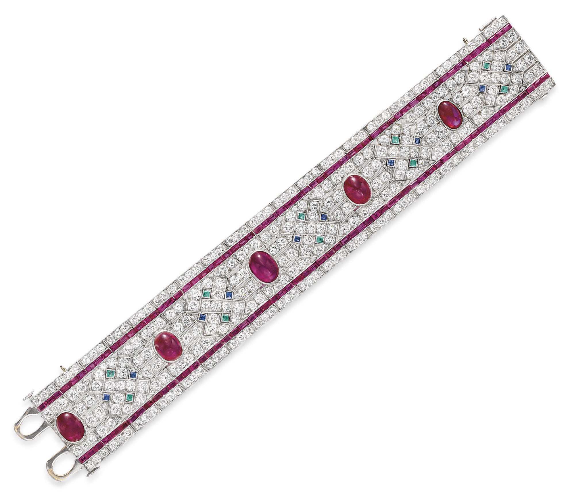 AN ART DECO DIAMOND AND MULTI-GEM BRACELET, BY GATTLE & CO.