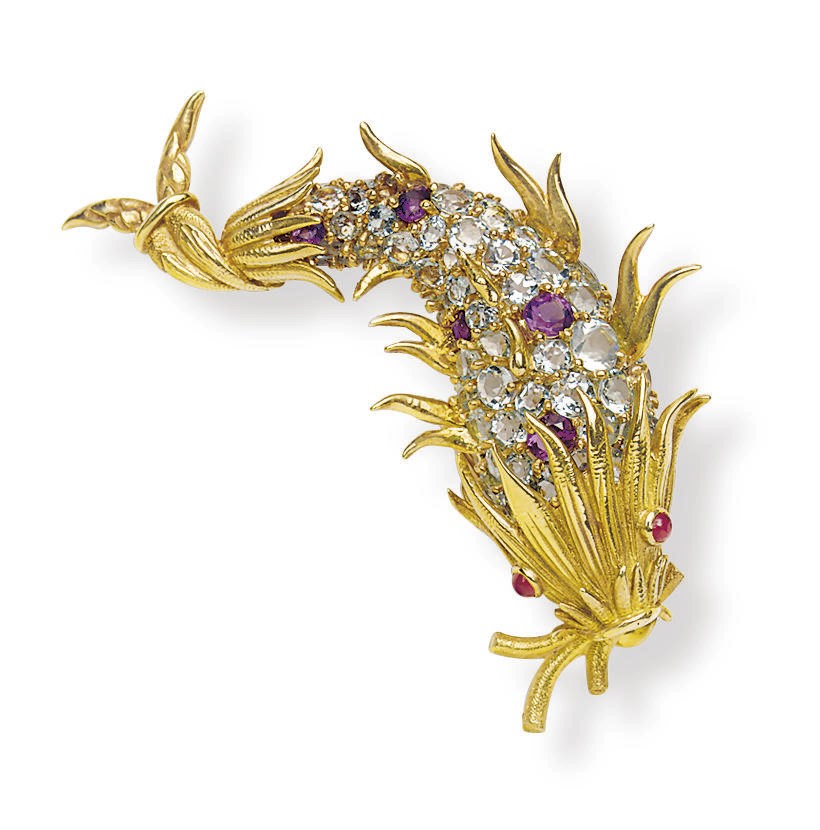 A MULTI-GEM AND GOLD "DAUPHIN" BROOCH, BY JEAN SCHLUMBERGER, TIFFANY & CO.