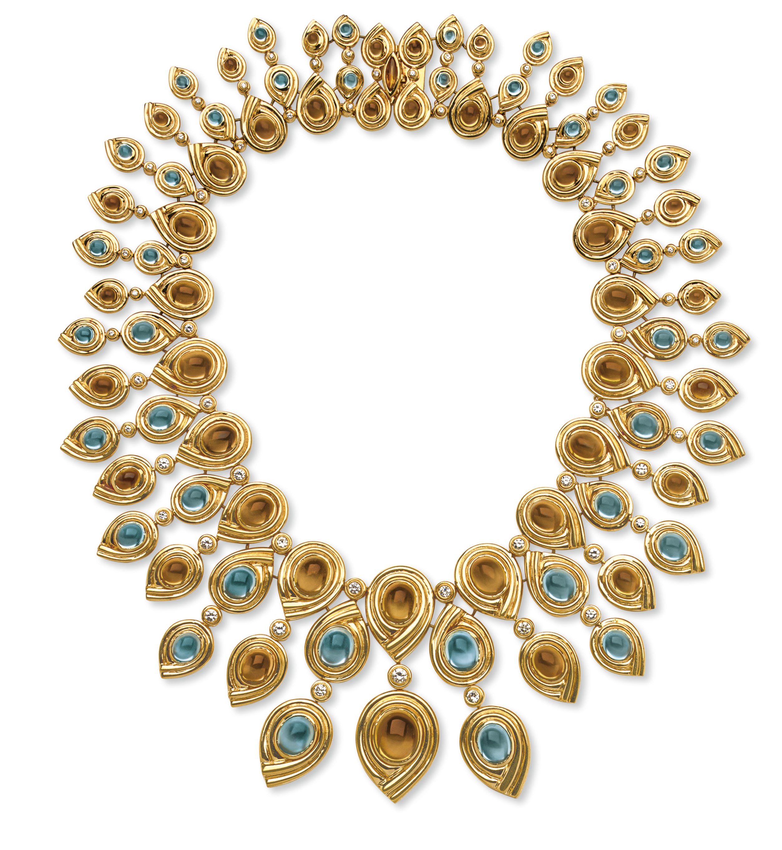 A DIAMOND, AQUAMARINE AND CITRINE NECKLACE