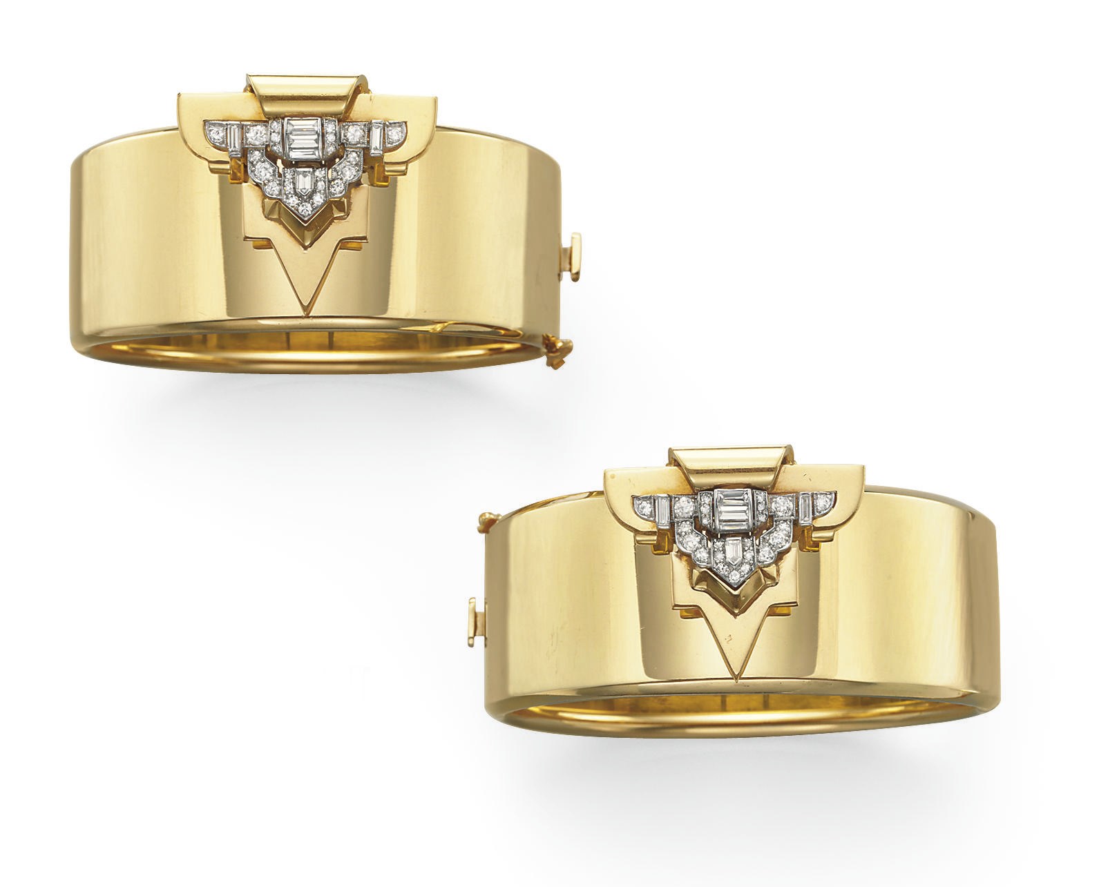 A PAIR OF RETRO DIAMOND AND GOLD BRACELETS