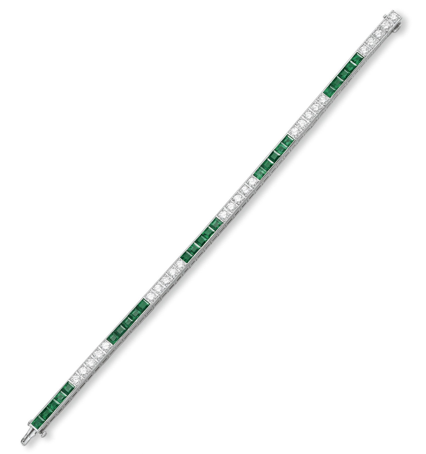 AN EMERALD AND DIAMOND LINE BRACELET, BY BIRKS