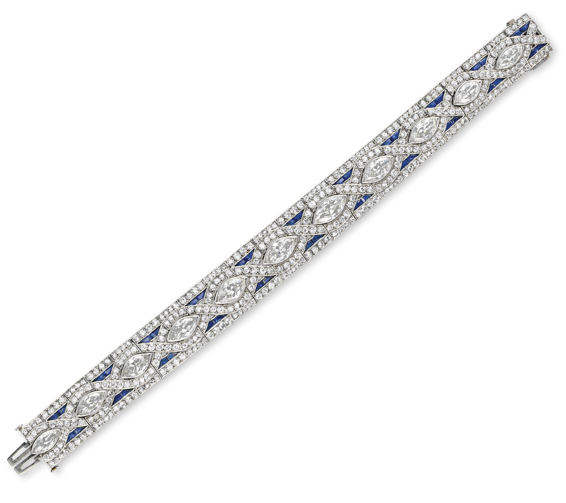 AN ART DECO DIAMOND AND SAPPHIRE BRACELET