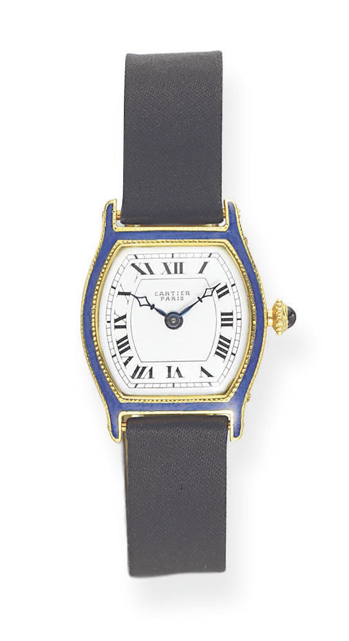 AN ENAMEL AND GOLD WRISTWATCH, BY CARTIER