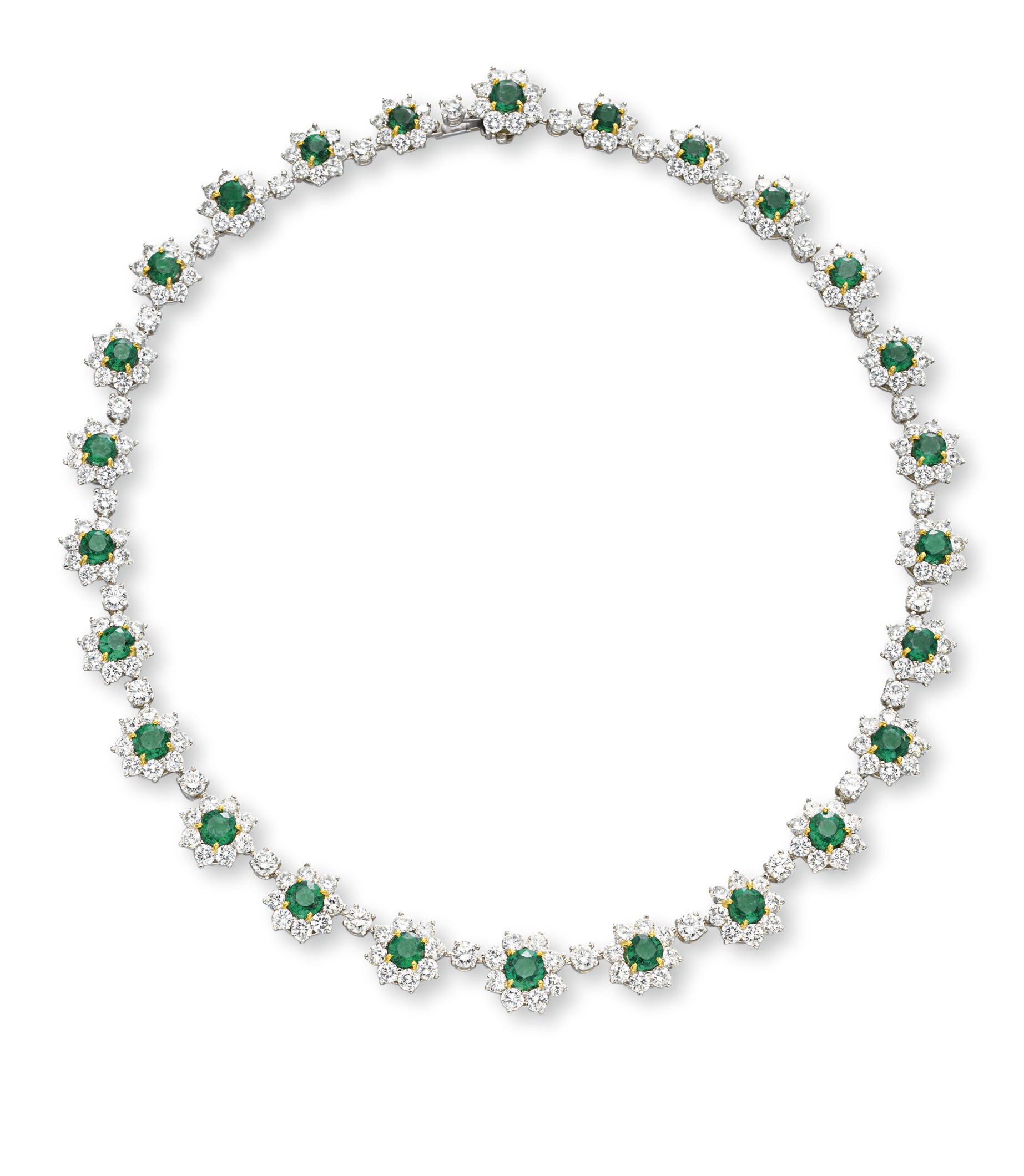 AN EMERALD AND DIAMOND NECKLACE
