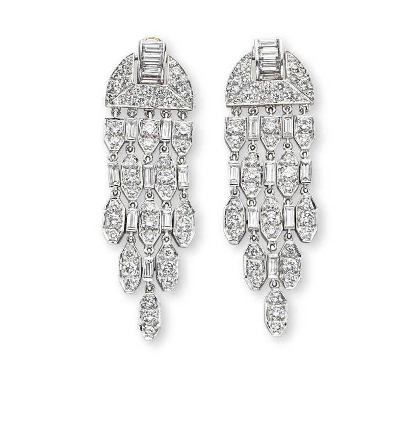 A PAIR OF DIAMOND "CONSTELLATION" EAR PENDANTS, BY CARTIER