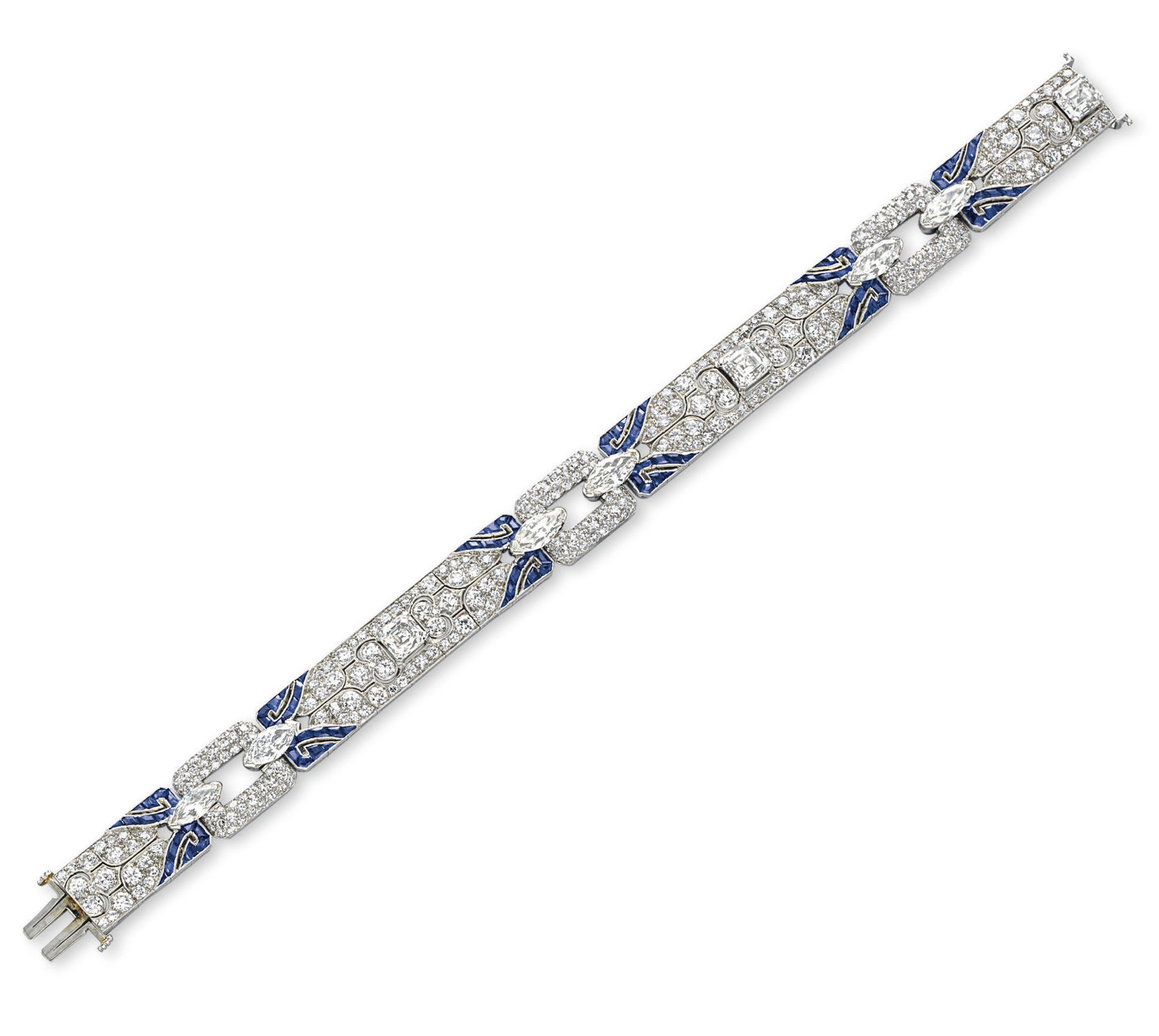 AN ART DECO DIAMOND AND SAPPHIRE BRACELET, BY CARTIER