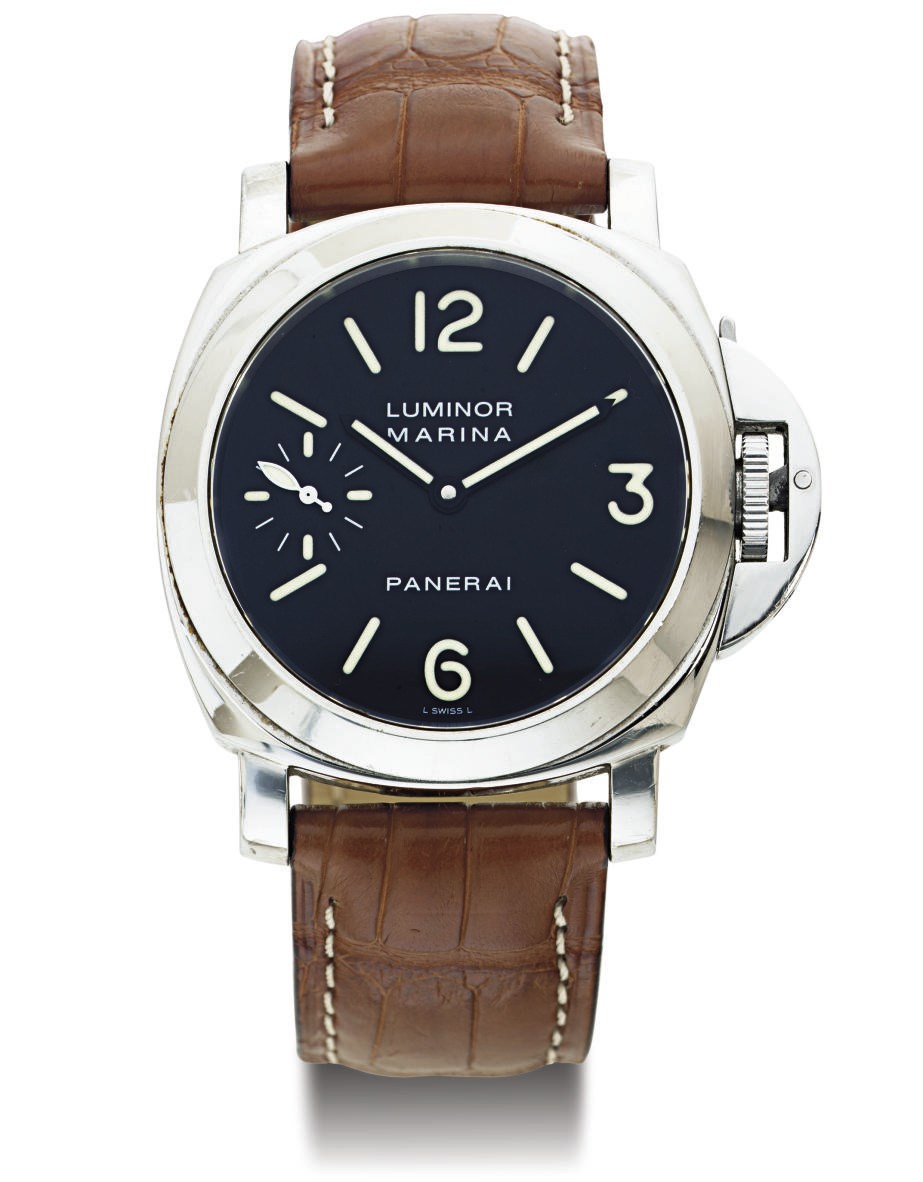 PANERAI. A FINE OVERSIZED STAINLESS STEEL WRISTWATCH WITH ECCENTRIC SECONDS