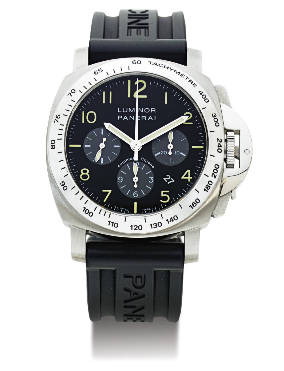 PANERAI. A STAINLESS STEEL AUTOMATIC CHRONOGRAPH WRISTWATCH WITH DATE AND HELIUM ESCAPE VALVE
