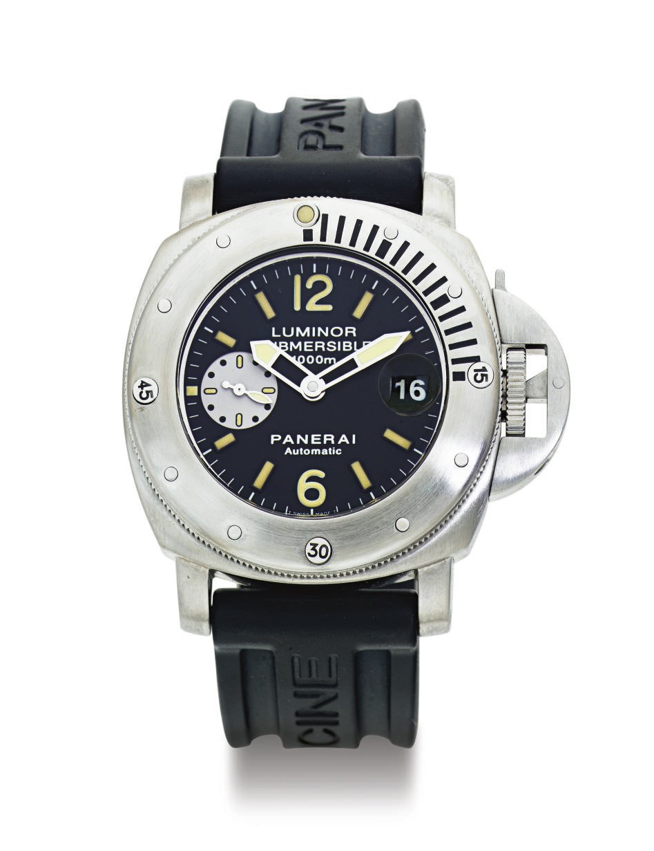 PANERAI.  A FINE OVERSIZED STAINLESS STEEL LIMITED EDITION AUTOMATIC DIVER'S WRISTWATCH WITH DATE