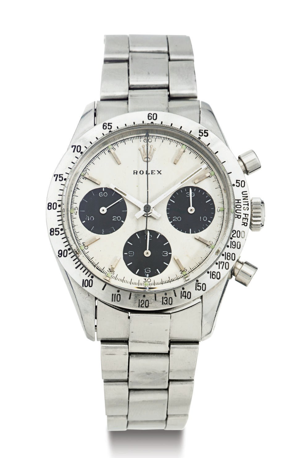 ROLEX. A FINE AND RARE STAINLESS STEEL CHRONOGRAPH WRISTWATCH WITH BRACELET