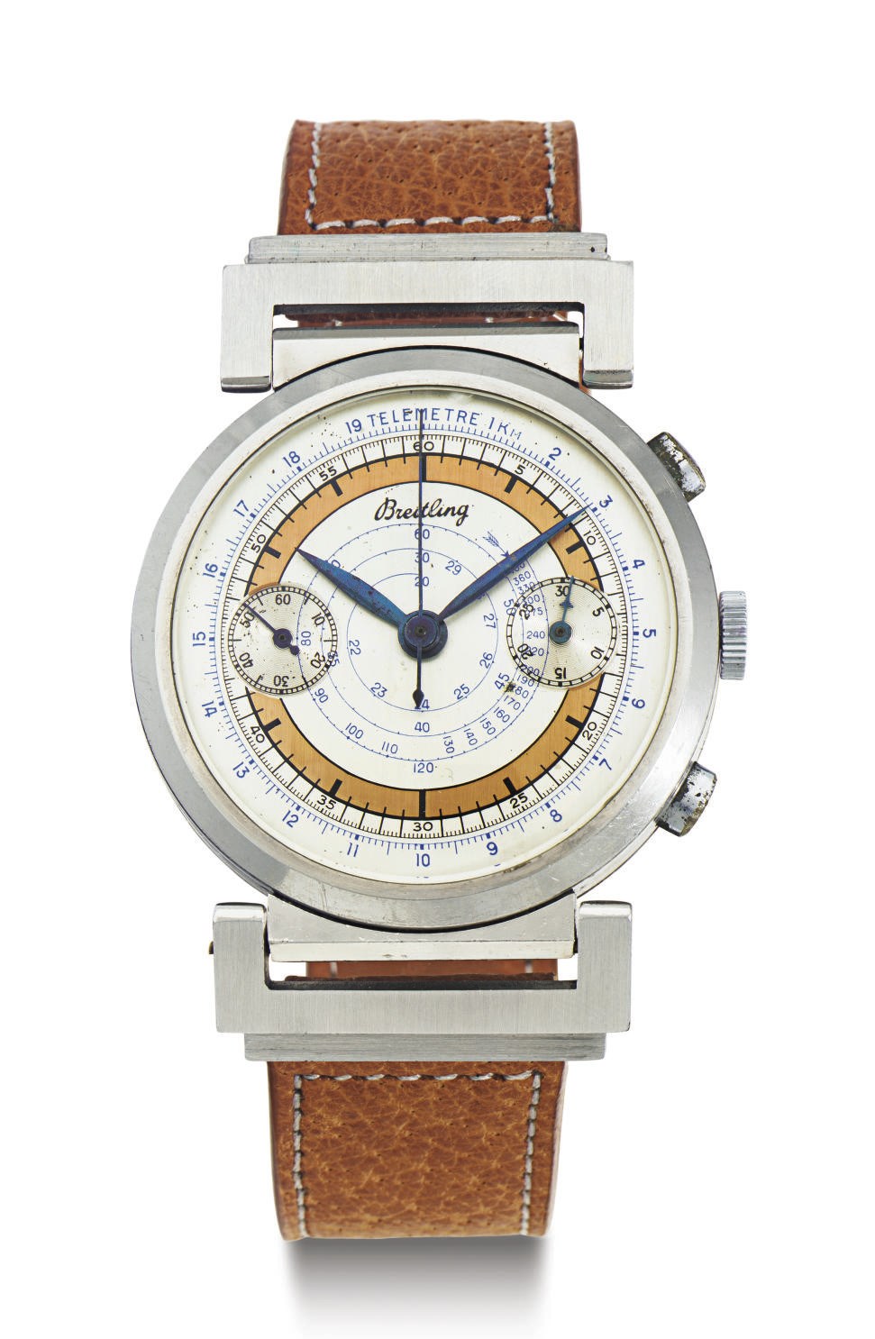 BREITLING.  A STAINLESS STEEL CHRONOGRAPH WRISTWATCH WITH TWO TONE DIAL