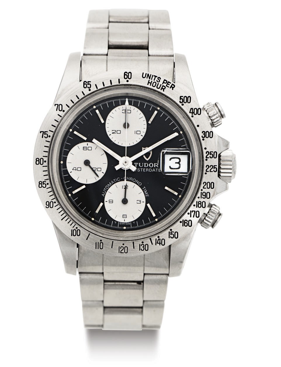 TUDOR. A STAINLESS STEEL CHRONOGRAPH WRISTWATCH WITH DATE AND BRACELET