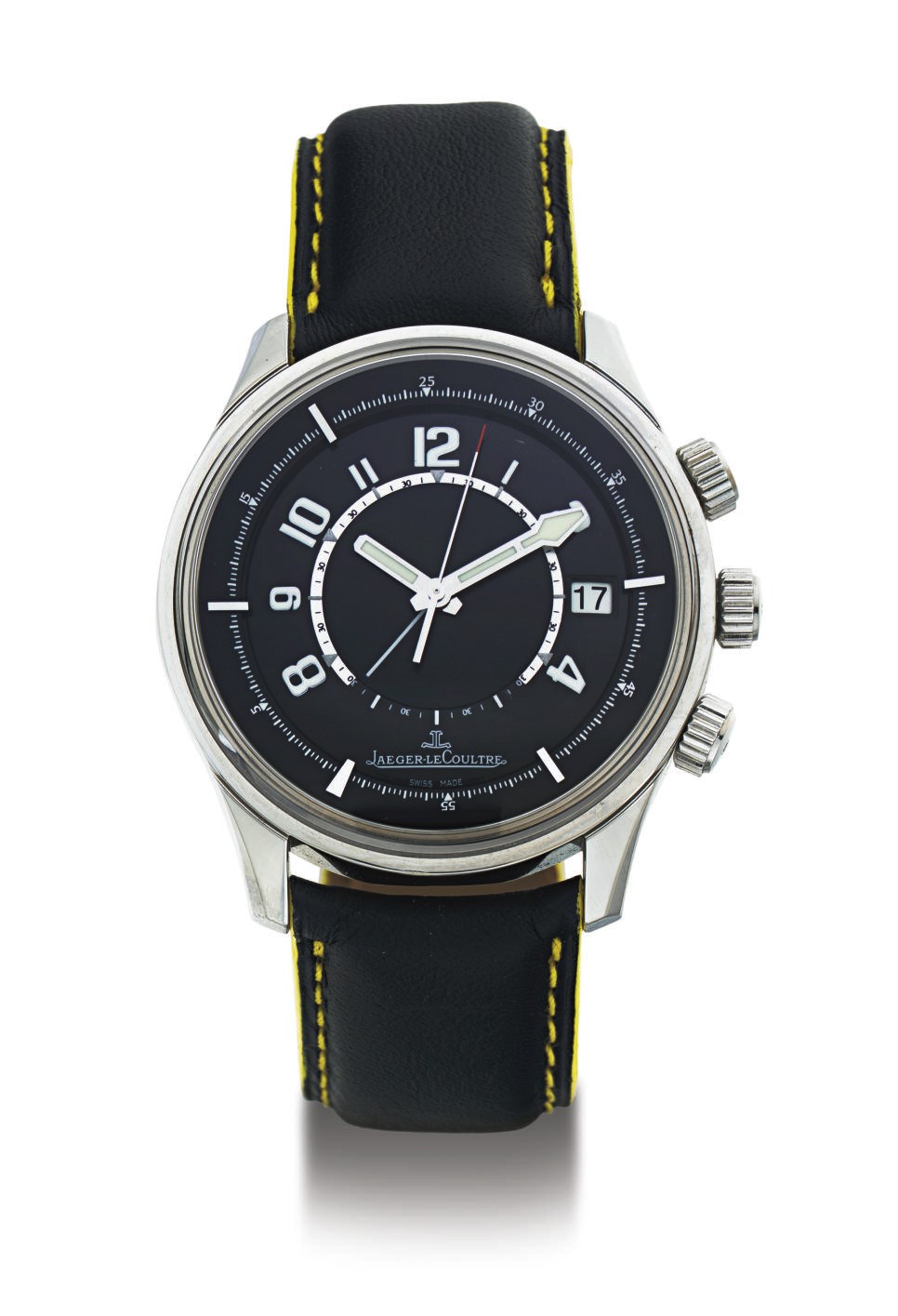 JAEGER-LECOULTRE. A FINE LIMITED EDITION STAINLESS STEEL AUTOMATIC WRISTWATCH WITH CENTER SECONDS, DATE AND ALARM
