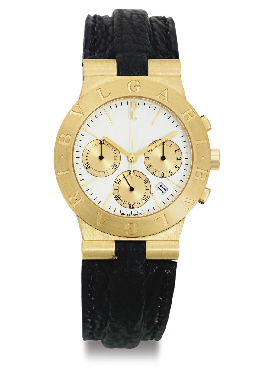 BULGARI. AN 18K GOLD CHRONOGRAPH WRISTWATCH WITH DATE