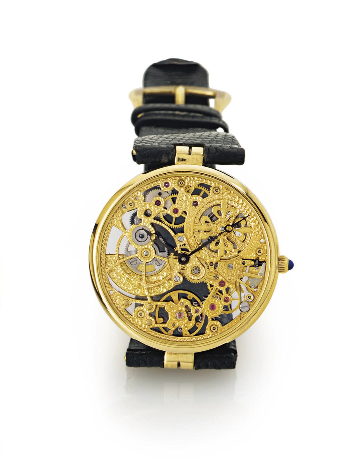 PATEK PHILIPPE. A FINE 18K GOLD AUTOMATIC SKELETONIZED WRISTWATCH