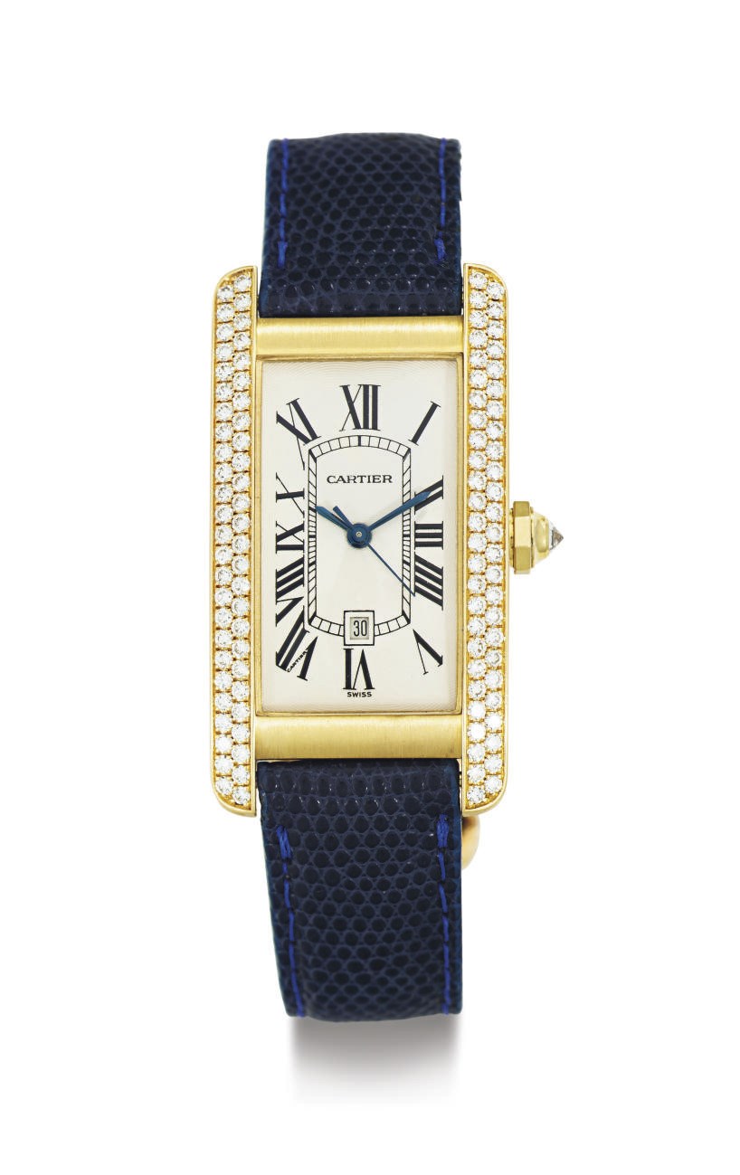 CARTIER.  AN 18K GOLD AND DIAMOND AUTOMATIC WRISTWATCH WITH DATE AND CENTER SEONDS