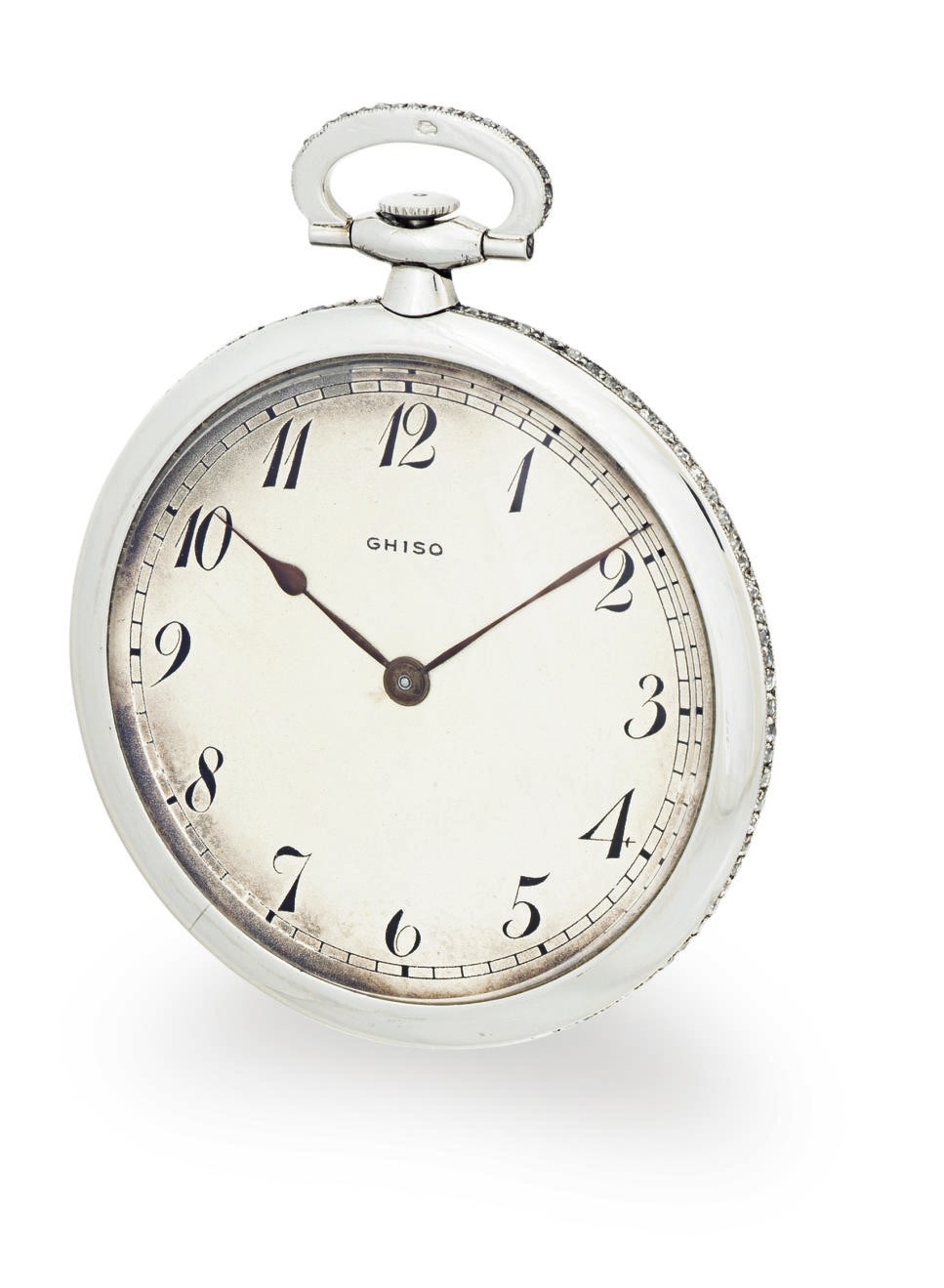 GHISO.  AN 18K WHITE GOLD AND DIAMOND OPENFACE KEYLESS LEVER DRESS WATCH