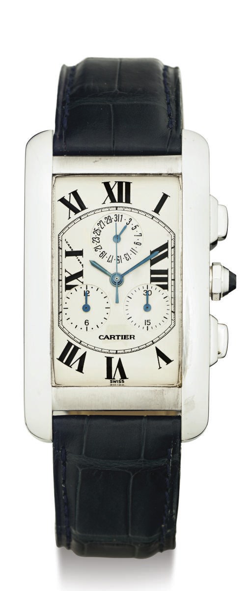 CARTIER.  AN OVERSIZED 18K GOLD CHRONOGRAPH WRISTWATCH WITH DATE