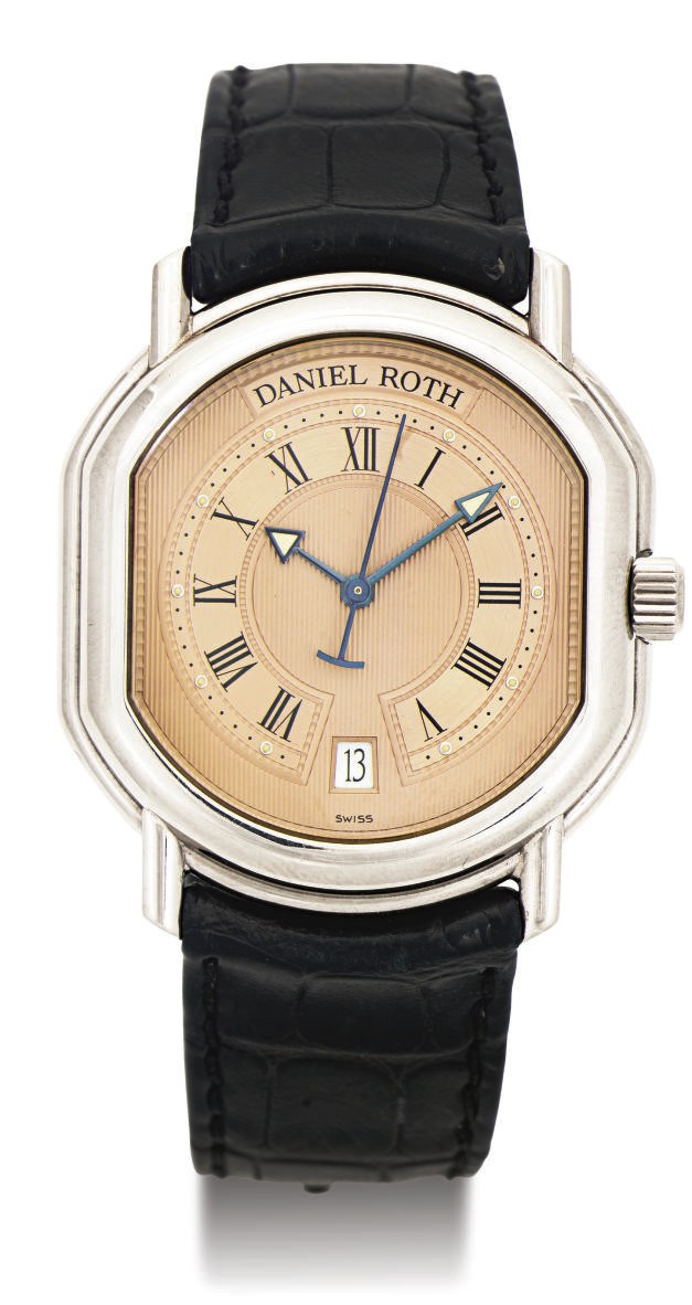 DANIEL ROTH. AN 18K WHITE GOLD AUTOMATIC WRISTWATCH WITH CENTER SECONDS AND DATE
